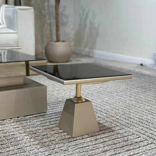 طقم طاولات سطح مراية ارضي مع 6 خدمة لون فضي