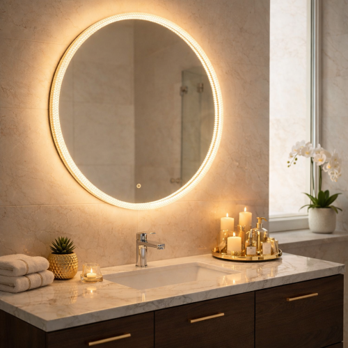 مرآة دائرية بإضاءة LED –مقاس 80*80 سم