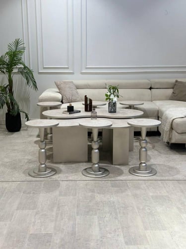 طقم طاولات ضيافة 2+6 – سطح بديل رخام