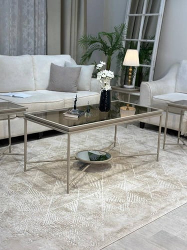 طقم طاولات فخم بسطح زجاج بني – تصميم عصري يجمع بين...