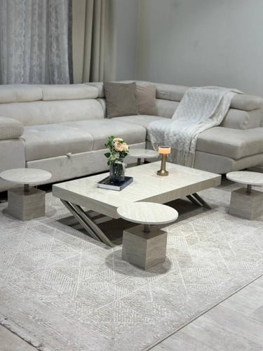 طقم طاولة بديل رخام حديد لون شمباني ارضي