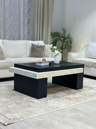 طاولة تقديم خشب طبيعي بتفاصيل رخامية – تصميم أنيق...