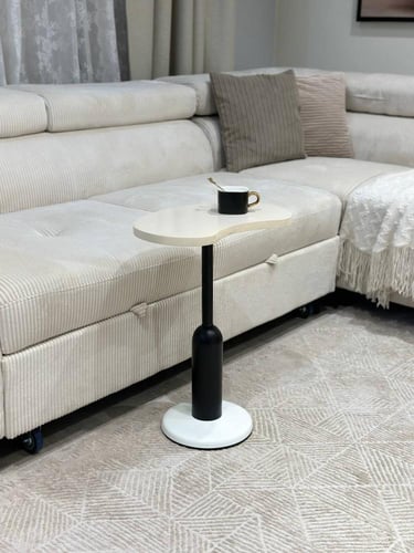 طاولة خدمة حديد أسود سطح خشب بيج - بتصميم فاخر وأن...