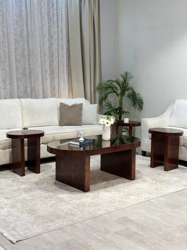 طقم طاولات خشب بسطح مرايا مع 6 خدمة *عروض عيد الفط...
