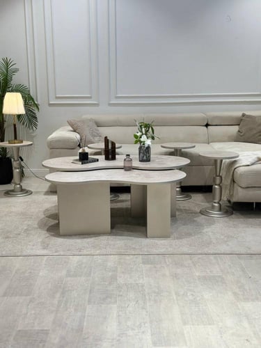 طقم طاولات ضيافة 2+6 – سطح بديل رخام