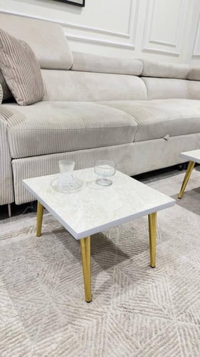 طقم طاولات ارضي ضيافة بديل رخام مع 4 خدمة *عروض