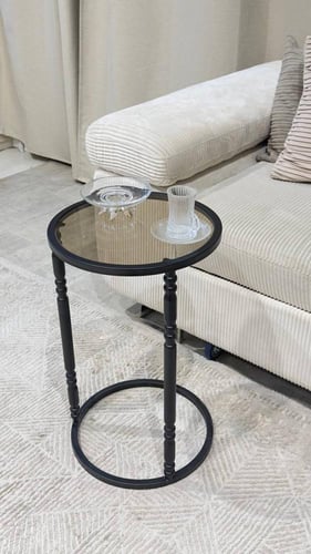 طاولة خدمة حديد أسود زجاج بني