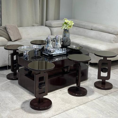 طقم طاولات خشب سنديان سطح مرايه