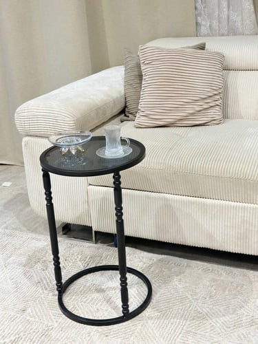 طاولة خدمة حديد أسود زجاج اسود