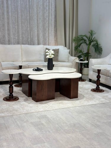 طقم طاولة خشب بسطح بديل رخام – تصميم فاخر وأنيق