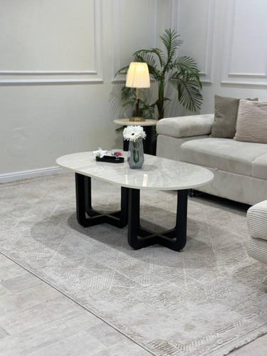 طقم طاولة اسود ضيافة بيضاوية مع 2طاولات خدمة *عروض