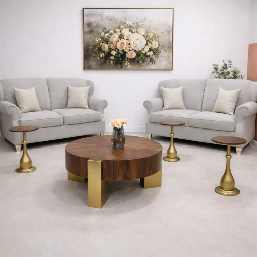 طقم طاولات ضيافة مع 4 خدمة خشب قشر الجوز