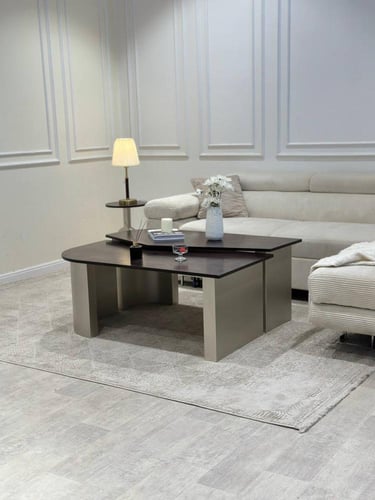 طقم طاولات ضيافة 2+6 – سطح خشب سنديان