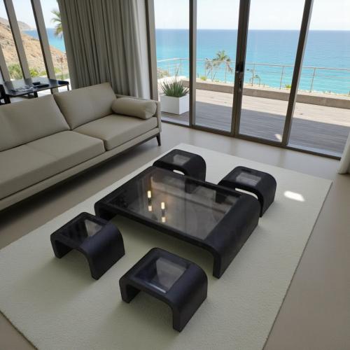 طقم طاولة ارضي لون اسود مع 4 طاولة خدمة