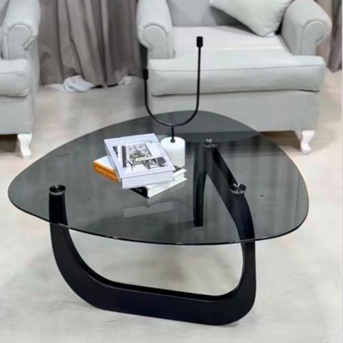 طاولة ضيافة سطح زجاج اسود قاعدة خشب اسود - تصميم ع...