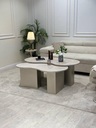 طقم طاولات ضيافة 2+6 – سطح بديل رخام