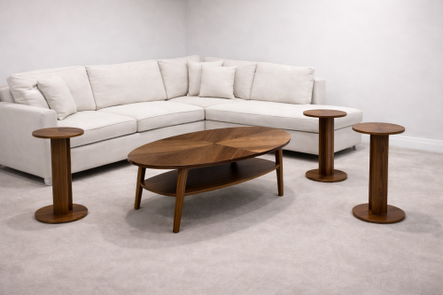 طقم طاولات بيضاوي فاخر دورين – قشرة الجوز الطبيعي