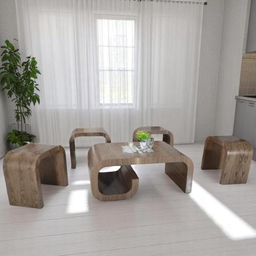 طاولة تقديم بتصميم خشبي منحني مع 4 خدمة