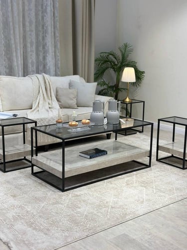 طقم طاولة ضيافة مع 4 قطع خدمة اسود *عروض