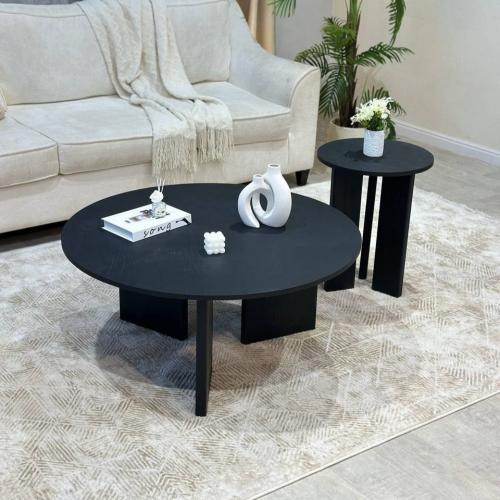 طقم طاولتين خشب سنديان لون أسود- بتصميم أنيق