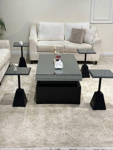 طقم طاولة ضيافة سنديان مع 4 خدمة لون اسود موديل عص...