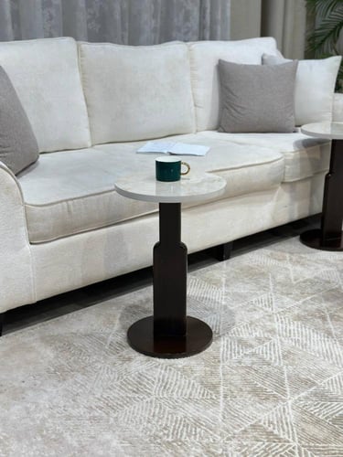 طقم طاولات ضيافة بديل الرخام مع قواعد خشب بني غامق...