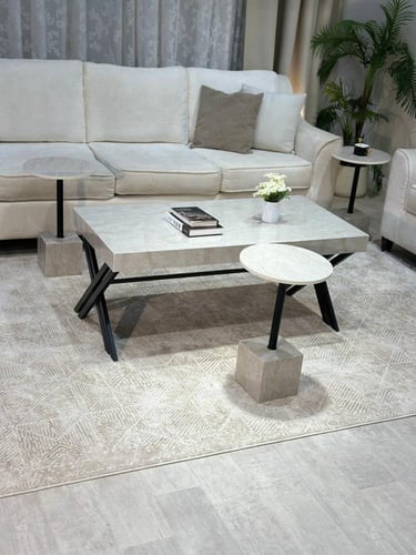 طقم طاولة ضيافة مع 4 طاولات خدمة بديل الرخام