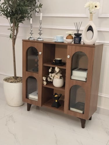 ركن كوفي خشب باب 2 لون بني