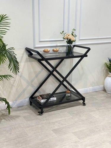 عربية تقديم دورين بسطح زجاجي أنيق