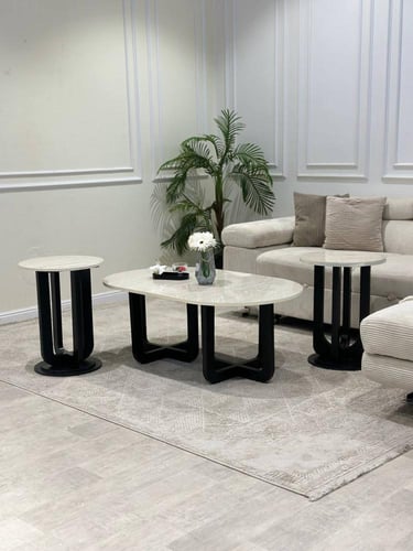 طقم طاولة اسود ضيافة بيضاوية مع 2طاولات خدمة *عروض