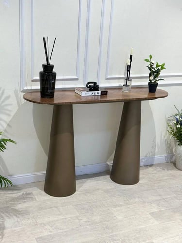 مدخل كونسول – قواعد معدنية وسطح خشب بقشرة جوز الهن...