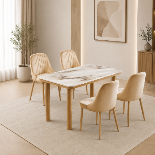 طاوله طعام رخام 4 كرسي M-018 WOOD