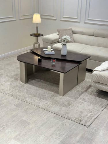 طقم طاولات ضيافة 2+6 – سطح خشب سنديان