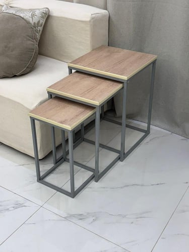 طاولة خدمة مفرد قاعدة حديد سطح خشب