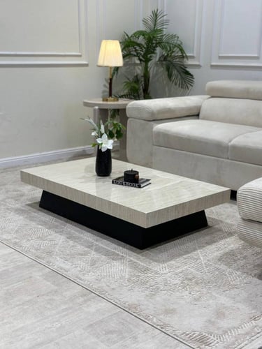 طقم طاولة ارضي بديل رخام مع 4 خدمة - تصميم عصري