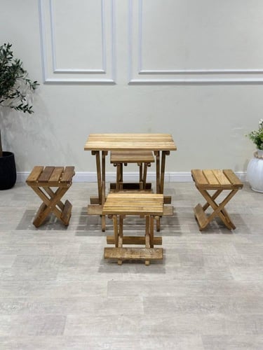 طقم طاولة و4 كراسي خشب تركي قابل للطي – جودة وأناق...