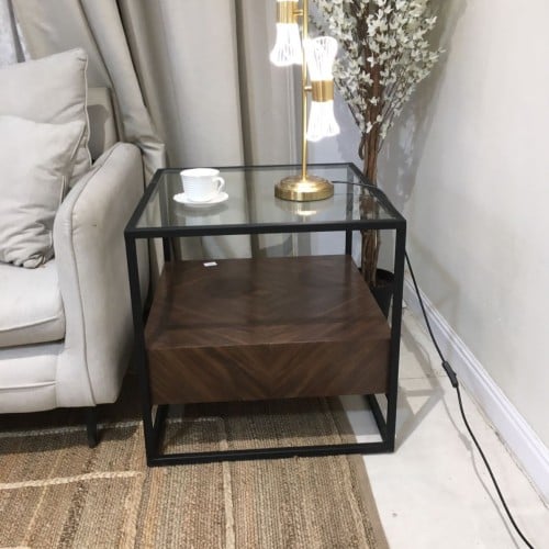 طاولة جانبية دورين زجاج مع خشب جوز الهند