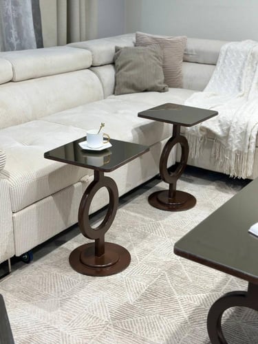 طقم طاولة ضيافة مع 6 خدمة سطح زجاج بني - تصميم عصر...