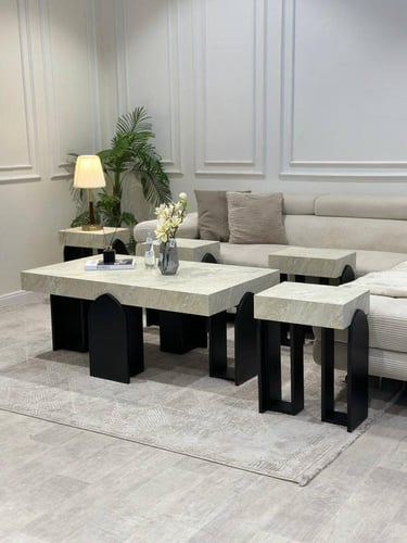 طقم طاولات خشب بسطح بديل الرخام 6 خدمة