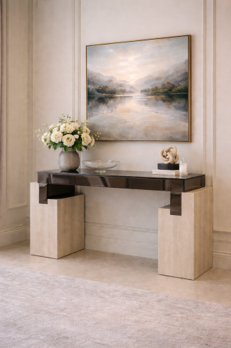 مدخل - كنسول خشب سطح زجاج مراية