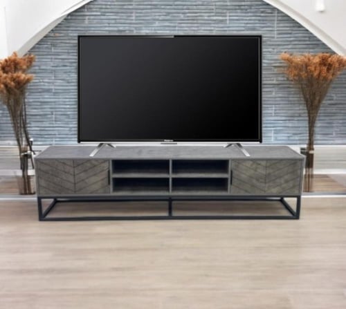 طاولة تلفزيون خشبي لون رمادي مقاس 200 سم