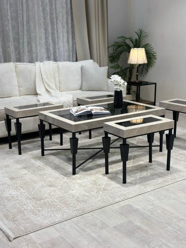 طقم طاولات بديل رخام فاخر مع 4 طاولات خدمة – تودو