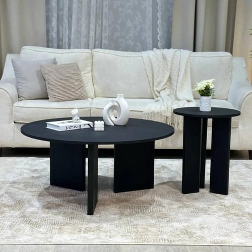 طقم طاولتين خشب سنديان لون أسود- بتصميم أنيق