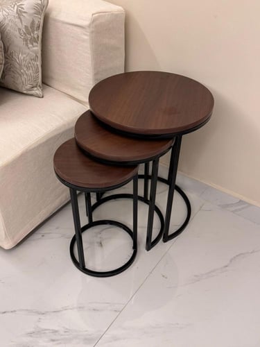 طاولة خدمة مفرد خشب بني 3 قطع