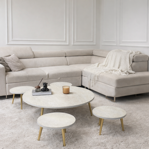 طقم طاولات ارضي ضيافة بديل رخام مع 4 خدمة *عروض