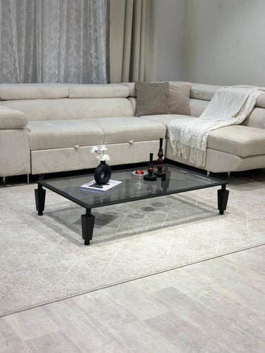 طقم طاولات ضيافة ارضي لون اسود مع 4 خدمة