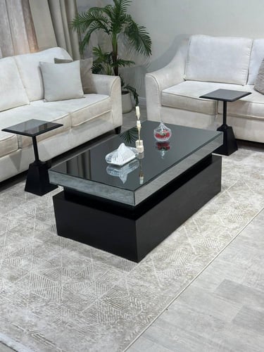 طقم طاولة ضيافة سنديان مع 4 خدمة لون اسود موديل عص...