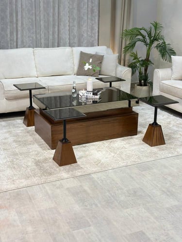 طقم طاولة ضيافة سنديان مع 4 خدمة لون بني موديل عصر...