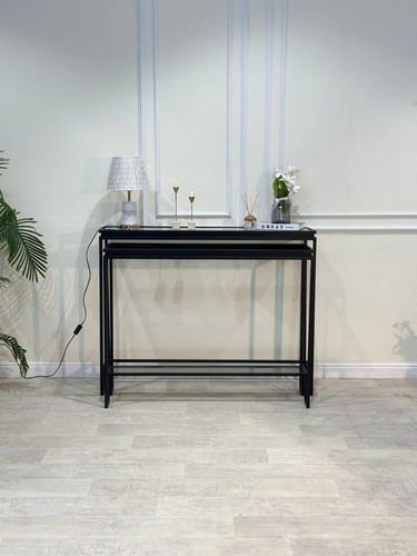 طقم كنسول مدخل زجاج أسود بتصميم فاخر من تودو