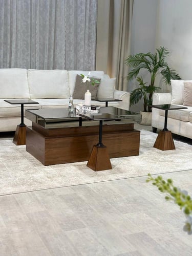 طقم طاولة ضيافة سنديان مع 4 خدمة لون بني موديل عصر...